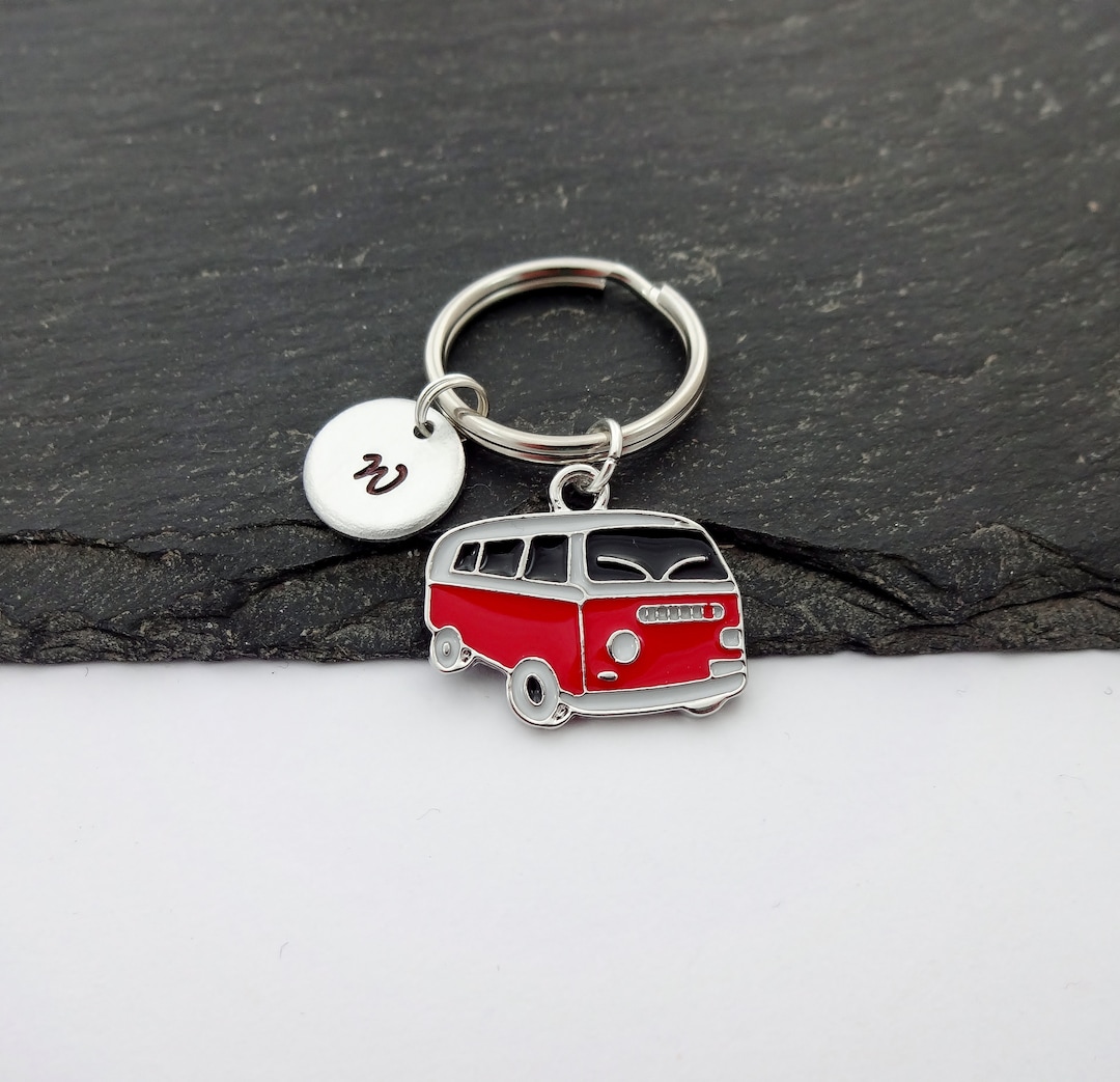 Camper Van Keyring, Initial Camper Van Keyring, Red or Green, Campervan Keyring, VW, Charm