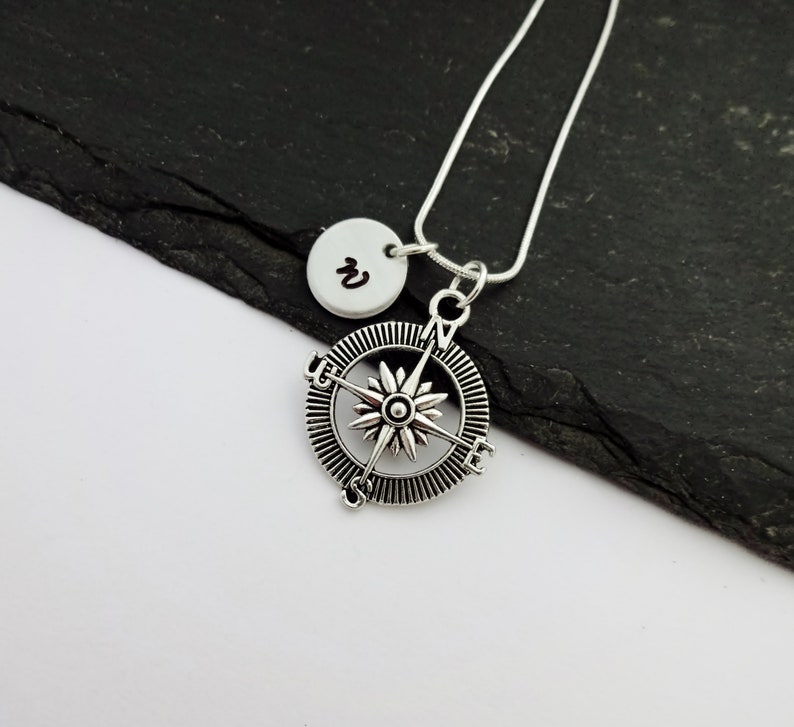 Initial Compass Necklace, Travel Necklace, Initial Charm Necklace, Travel Gift, Traveller Gifts, Personalised Travel Gifts, Travel Jewellery image 6