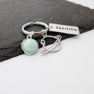 Planet Keyring, Personalised Space Keyring, Space Gift, Name Keychain, Hand Stamped, Personalized Gifts, Outer Space Gifts, Astronomy Gifts image 2