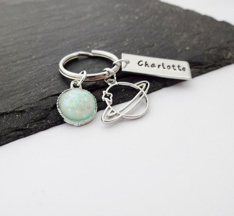 Planet Keyring, Personalised Space Keyring, Space Gift, Name Keychain, Hand Stamped, Personalized Gifts, Outer Space Gifts, Astronomy Gifts image 2