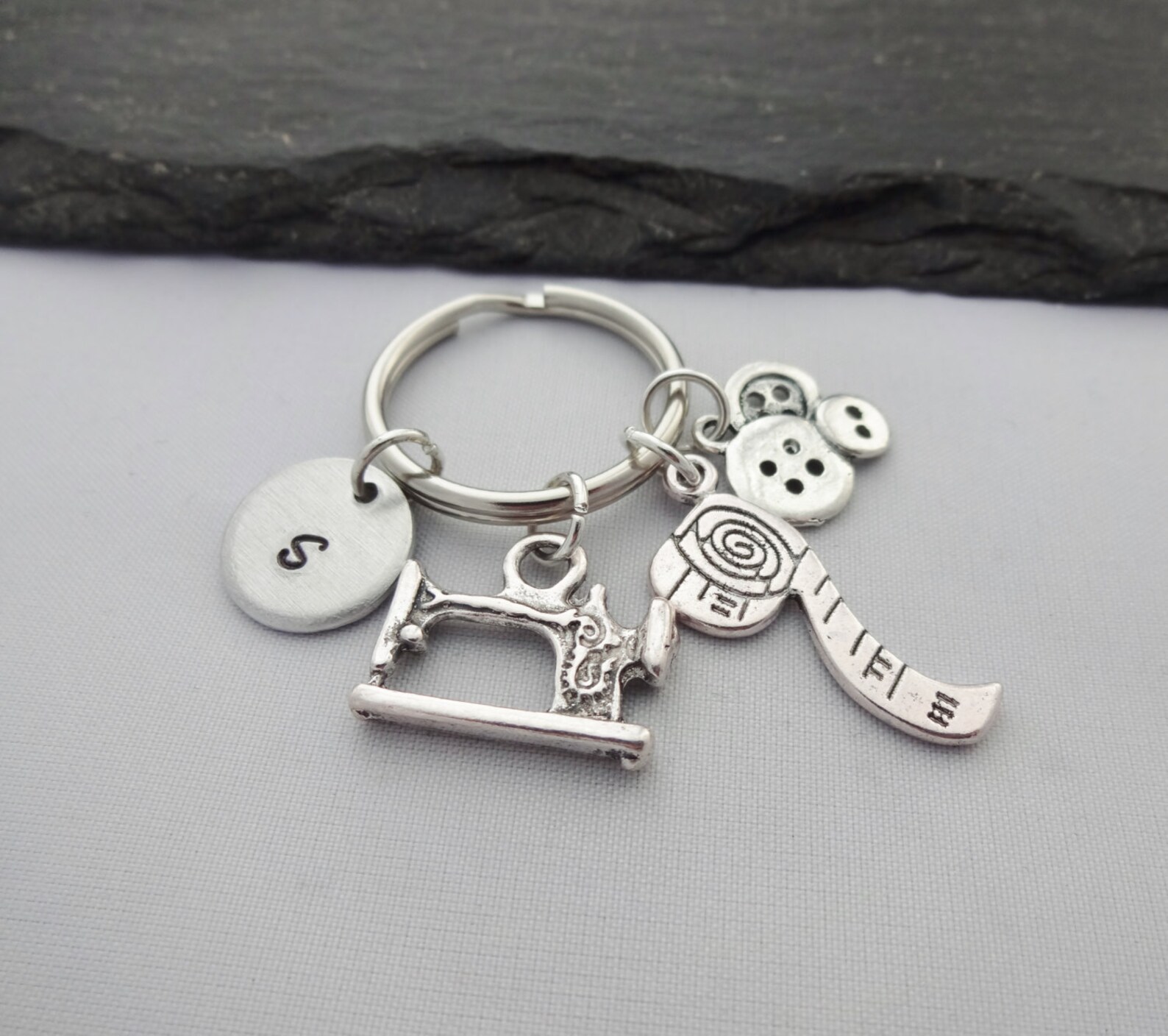 Sewing Keyring Initial Sewing Keyring Hand Stamped Sewing Etsy