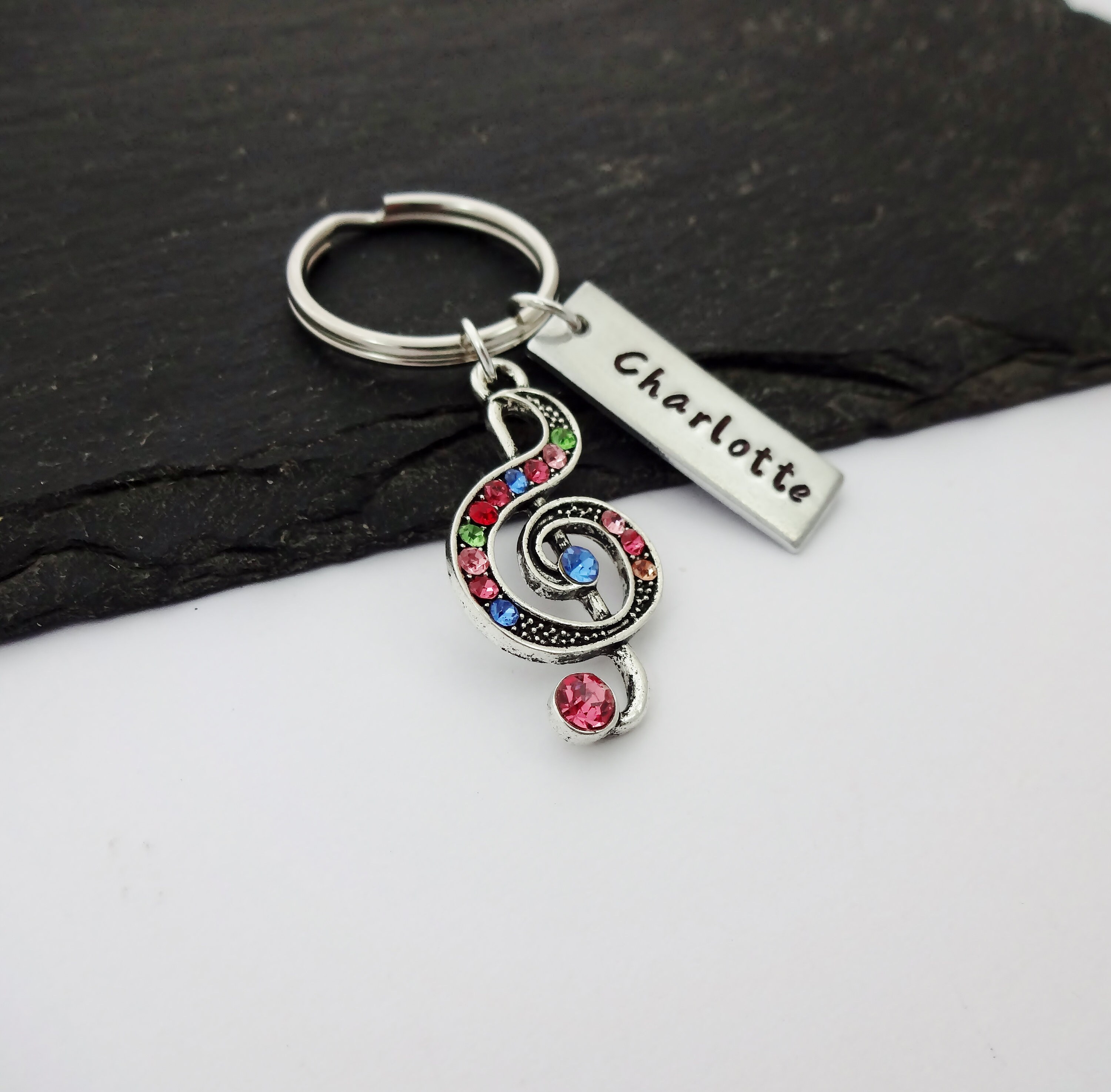 Key Ring Note Treble Clef Keychain, Music Note Keyring, Music Gift, Hand Stamped Name ...