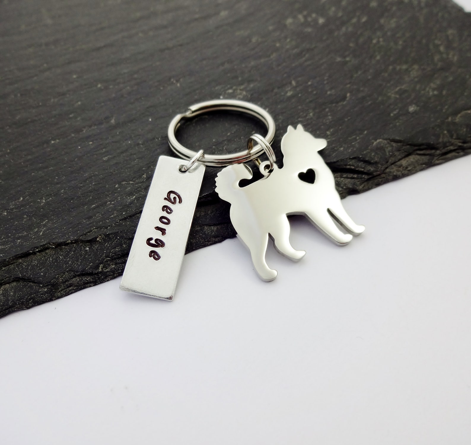 Personalised Dog Keychain Name Keyring Hand Stamped Gifts Etsy UK