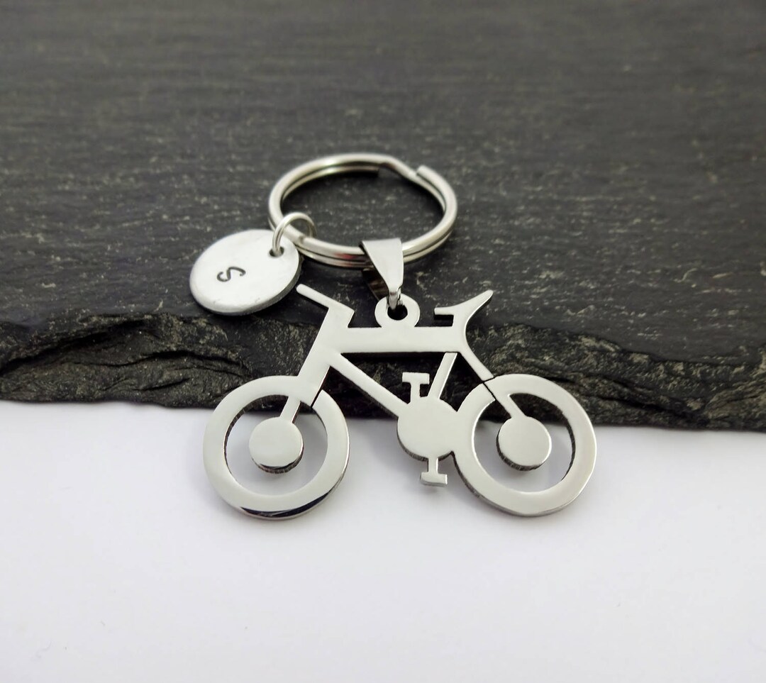 Bicycle Keyring, Initial Bike Keyring, Hand Stamped Keyring, Bike Keyring, Charm Keyring