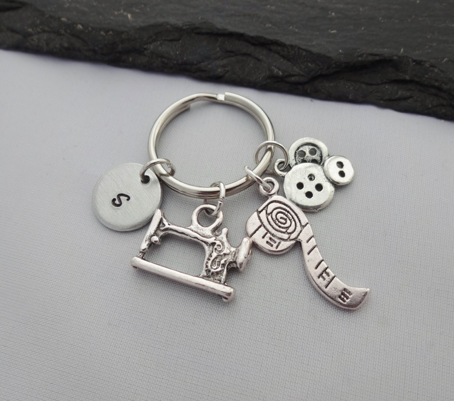Sewing Keyring Initial Sewing Keyring Hand Stamped Sewing Etsy