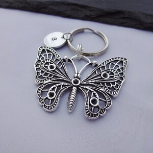 Butterfly Keychain, Butterfly keyring, Initial Butterfly Keyring, Hand Stamped Keyring, Butterfly Charm, Personalised Gift, Butterfly Gift image 2