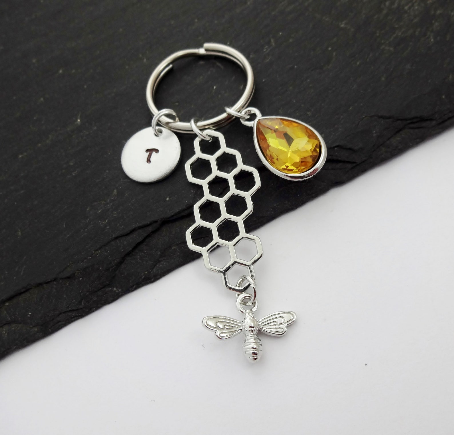 Keychain Bee Keyring Initial Keyring Bee Gift Etsy UK