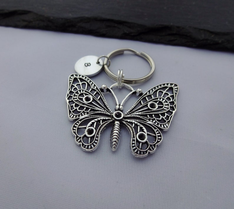 Butterfly Keychain, Butterfly keyring, Initial Butterfly Keyring, Hand Stamped Keyring, Butterfly Charm, Personalised Gift, Butterfly Gift image 5