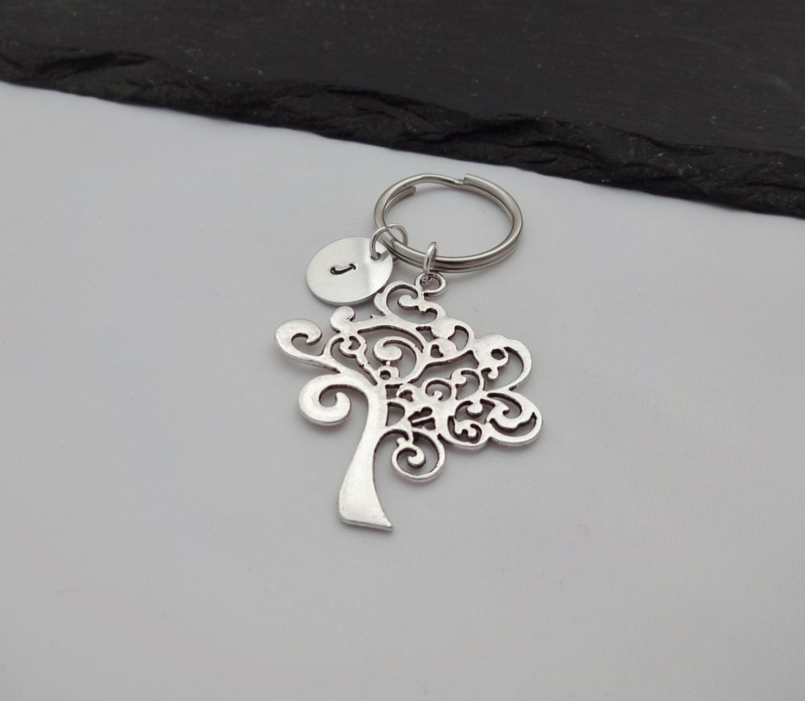 family-tree-keyring-hand-stamped-keyring-personalised-etsy