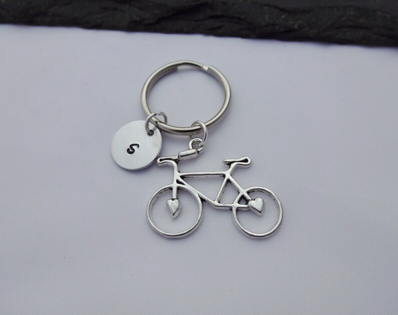 Initial Bicycle Keyring Hand Stamped Keyring Bike Keyring Etsy