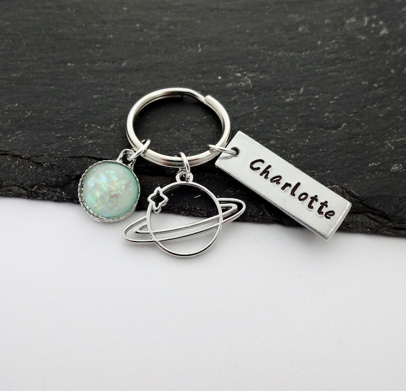Planet Keyring, Personalised Space Keyring, Space Gift, Name Keychain, Hand Stamped, Personalized Gifts, Outer Space Gifts, Astronomy Gifts image 6