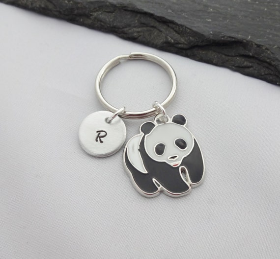 Panda Keychain, Panda Keyring, Initial Keyring, Hand Stamped, Charm, Personalised Keyring, Panda Gift, Gift For Her, Panda Gifts