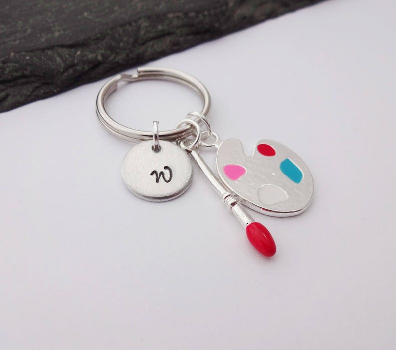 Paint Keyring Hand Stamped Artist Keyring Initial Keychain Etsy UK