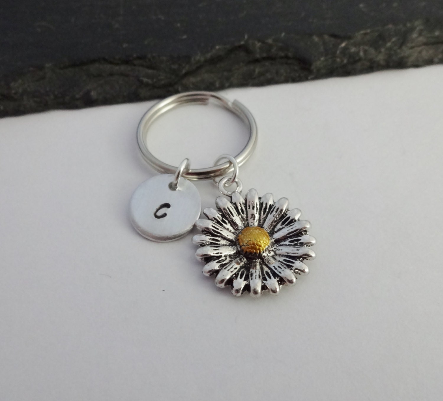 Daisy Keyring Flower Keyring Initial Flower Keyring Hand Etsy UK