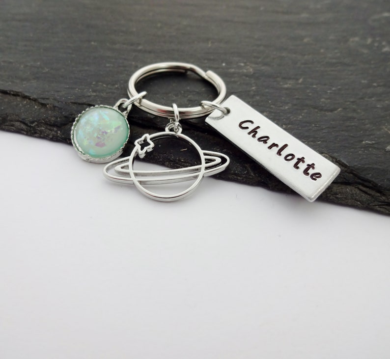 Planet Keyring, Personalised Space Keyring, Space Gift, Name Keychain, Hand Stamped, Personalized Gifts, Outer Space Gifts, Astronomy Gifts image 5