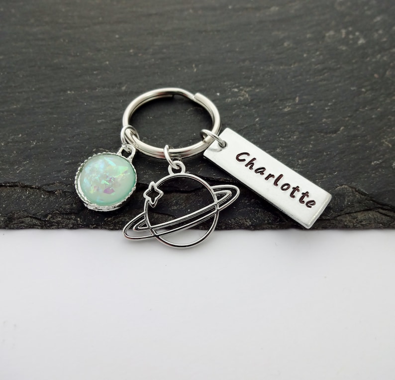 Planet Keyring, Personalised Space Keyring, Space Gift, Name Keychain, Hand Stamped, Personalized Gifts, Outer Space Gifts, Astronomy Gifts image 8