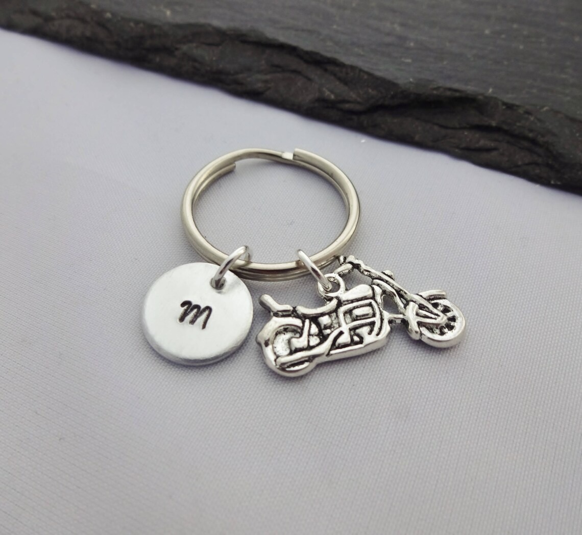 Initial Motorbike Keyring Hand Stamped KeyringMotorcycle Etsy