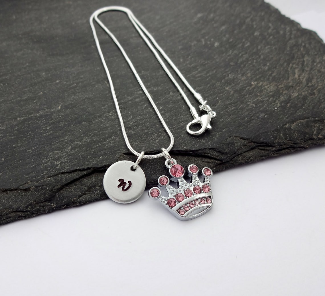 Crown Necklace Initial Necklace Princess Gift Charm Etsy