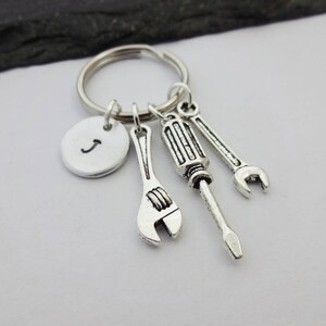 Mechanic Keyring, Initial Keychain, Tool Keyring, Hand Stamped Keyring, Charm Keyring, Spanner Keychain, Mens Gift, Mechanic Gifts, Wrench image 3