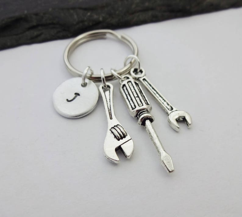 Mechanic Keyring, Initial Keychain, Tool Keyring, Hand Stamped Keyring, Charm Keyring, Spanner Keychain, Mens Gift, Mechanic Gifts, Wrench image 3