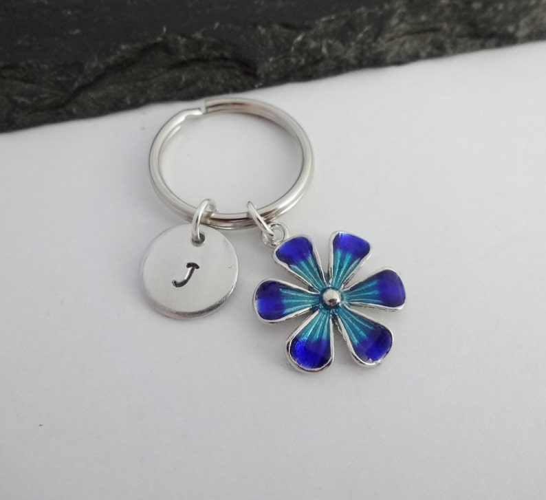 Flower Keyring Initial Flower Keyring Hand Stamped Keyring Etsy UK