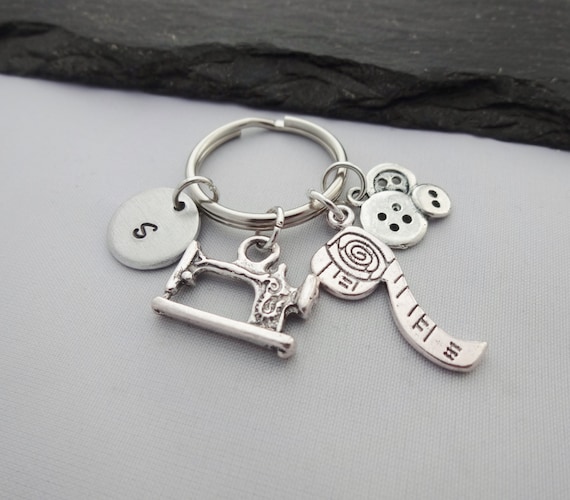 Sewing Keyring Initial Sewing Keyring Hand Stamped Sewing Etsy UK