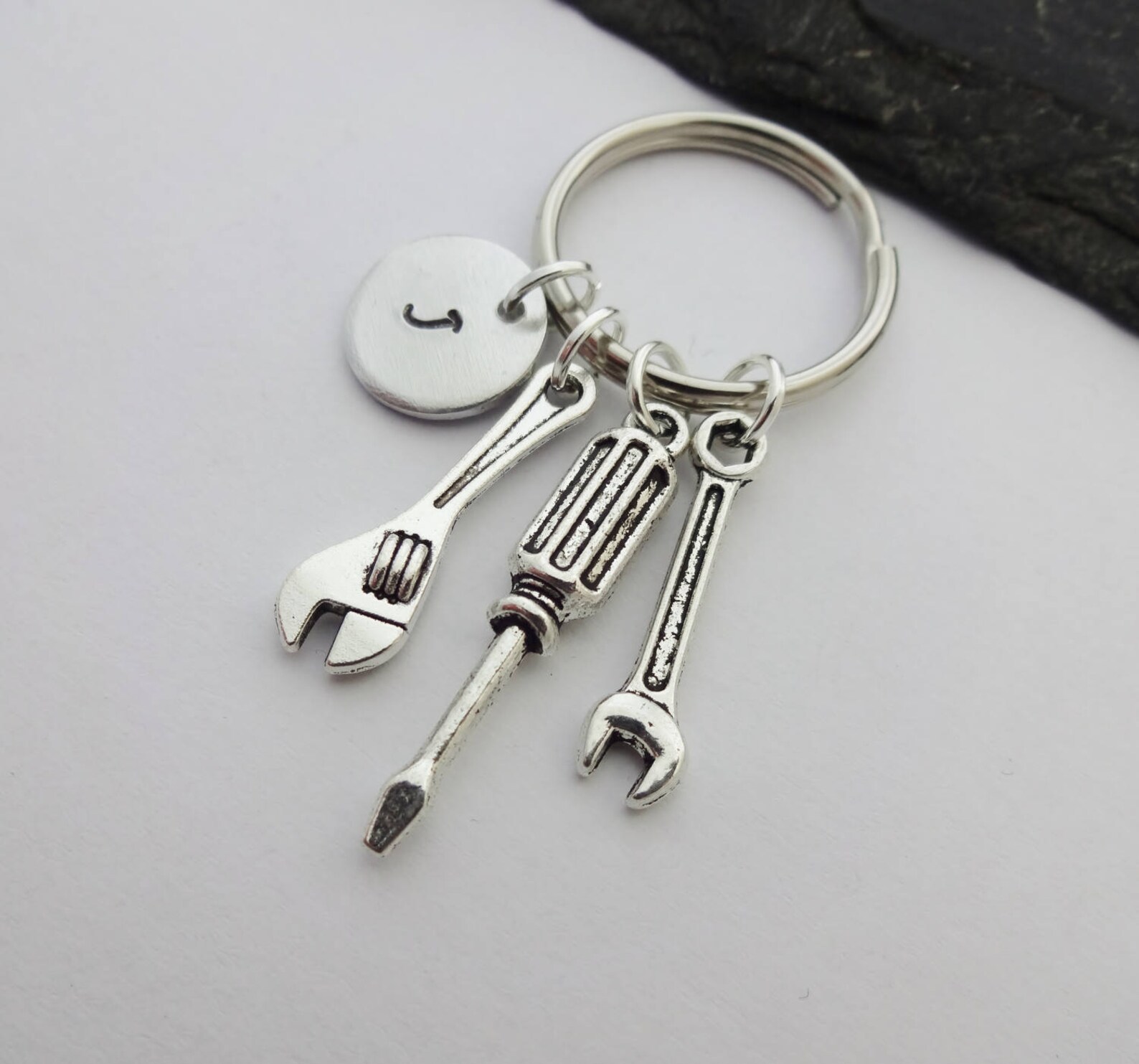 Mechanic Keyring Initial Keychain Tool Keyring Hand Stamped Etsy