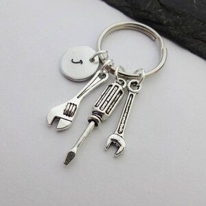 Mechanic Keyring, Initial Keychain, Tool Keyring, Hand Stamped Keyring, Charm Keyring, Spanner Keychain, Mens Gift, Mechanic Gifts, Wrench image 2