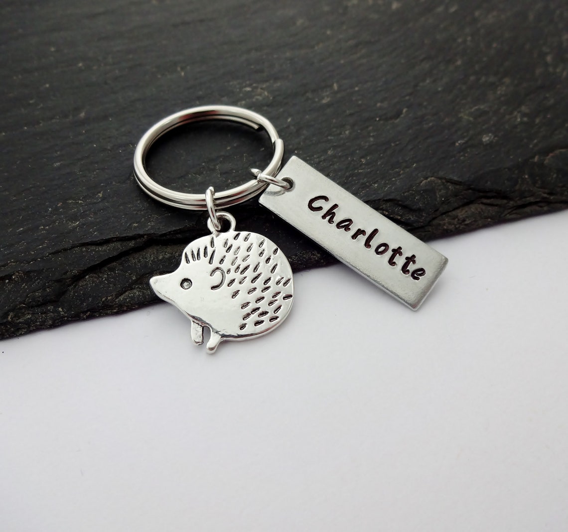Hedgehog Keychain Personalised Gift Hedgehog Keychain Name Etsy