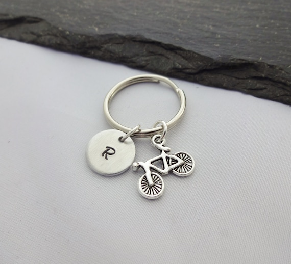 Initial Bike Keyring Hand Stamped Keyring Bicycle Keyring Etsy