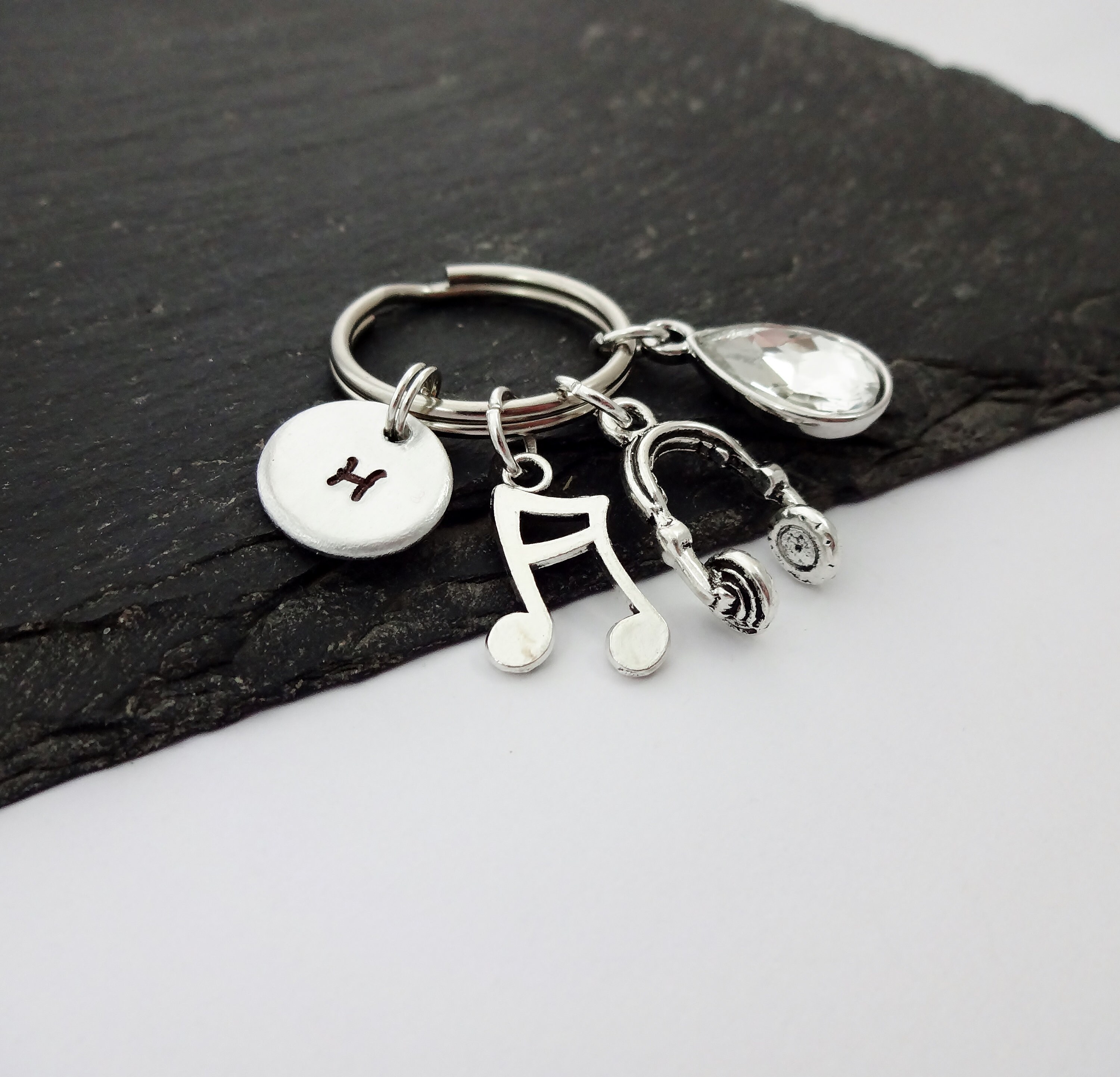 Headphones Keychain Music Keyring Hand Stamped Keyring Etsy Canada