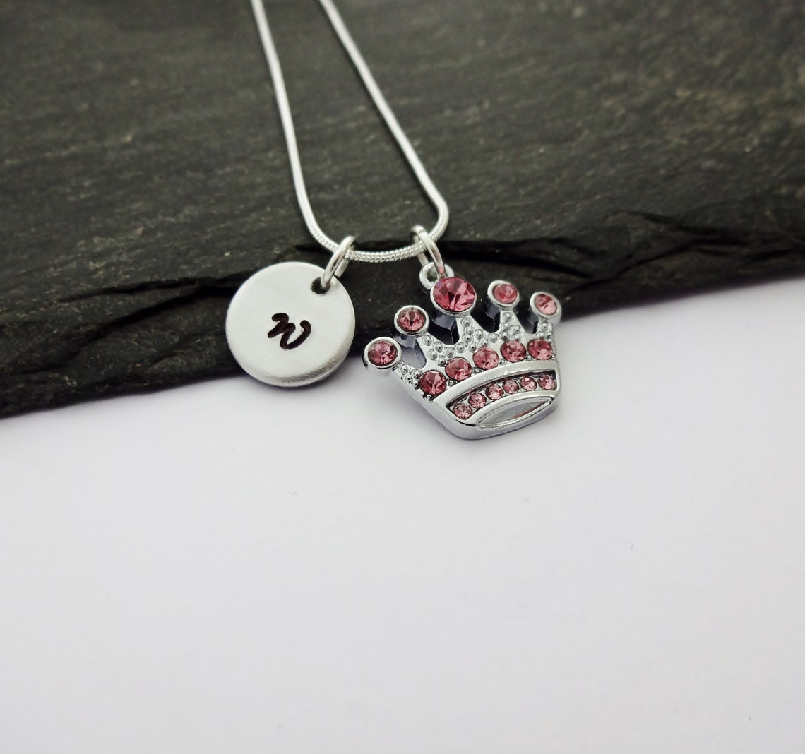 Crown Necklace Initial Necklace Princess Gift Charm Etsy