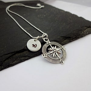 Initial Compass Necklace, Travel Necklace, Initial Charm Necklace, Travel Gift, Traveller Gifts, Personalised Travel Gifts, Travel Jewellery image 4