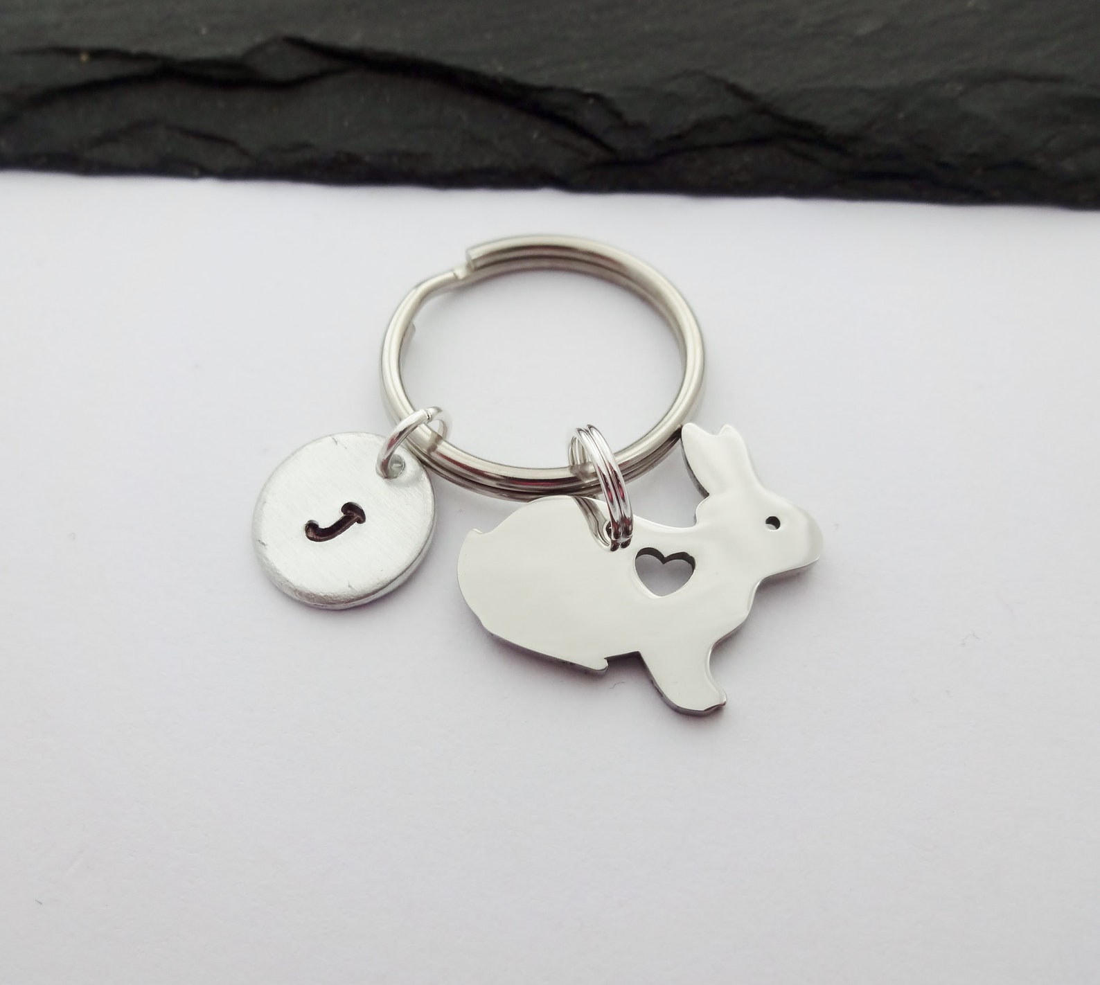 Rabbit Keychain Initial Rabbit Keyring Hand Stamped Small Etsy UK