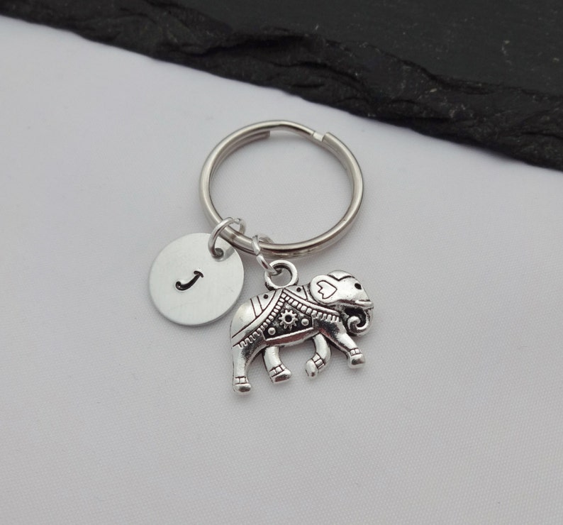 Elephant Charm Keyring, Initial Elephant Keyring, Hand Stamped Keyring, Elephant Keyring, Animal keyring, Keychain, Personalised, Gift image 4