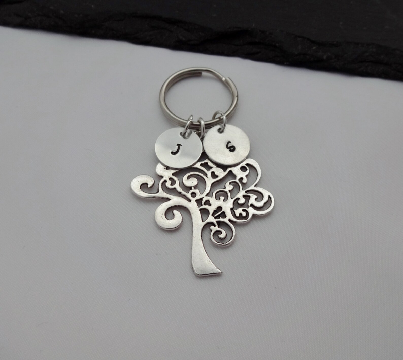 family-tree-keyring-hand-stamped-keyring-personalised-etsy