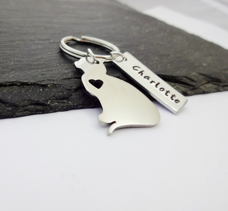 Personalised Cat Keyring Name Keyring Hand Stamped Pet Etsy UK