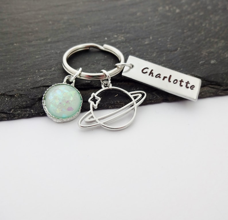 Planet Keyring, Personalised Space Keyring, Space Gift, Name Keychain, Hand Stamped, Personalized Gifts, Outer Space Gifts, Astronomy Gifts image 4
