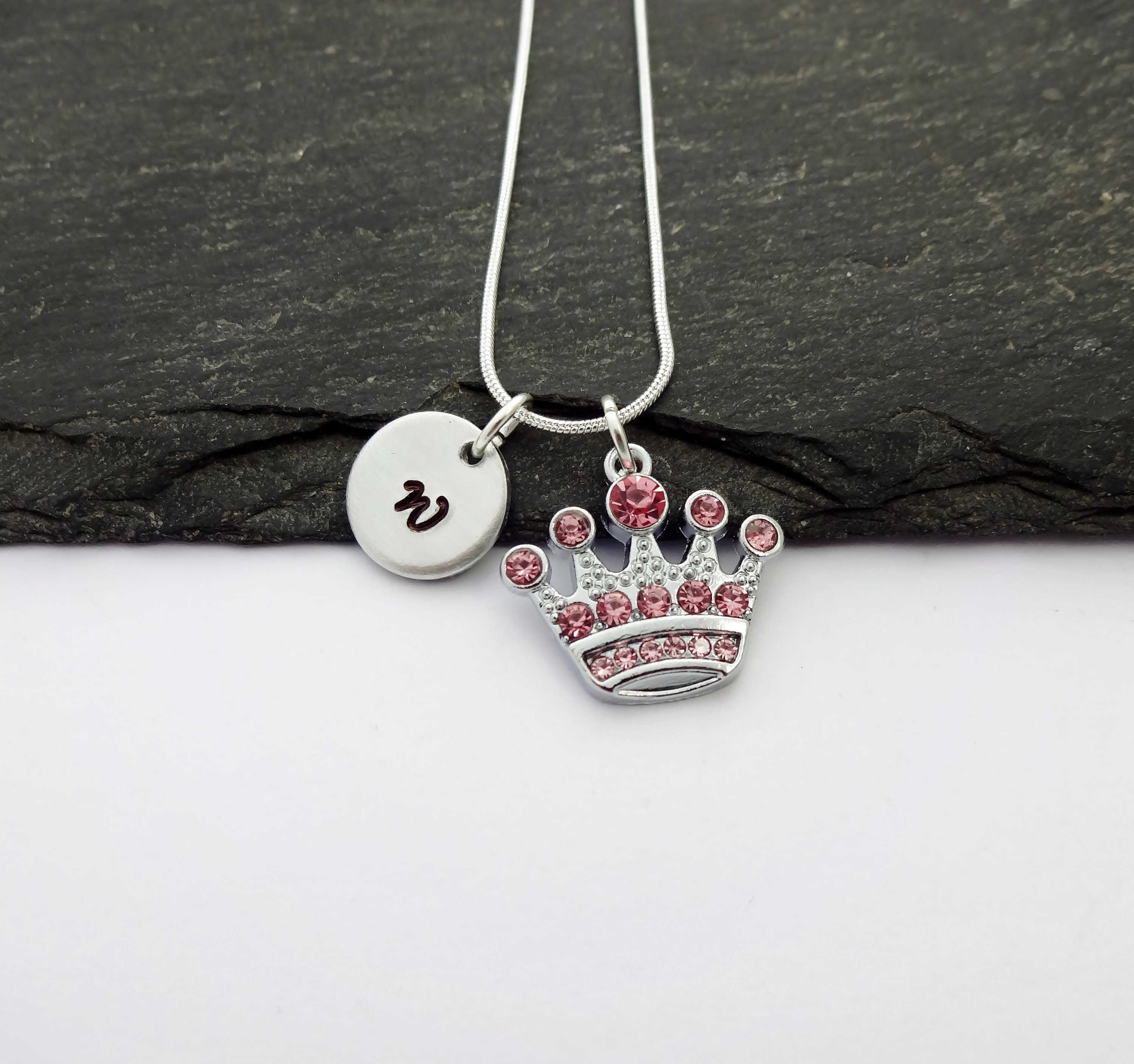 Crown Necklace Initial Necklace Princess Gift Charm Etsy