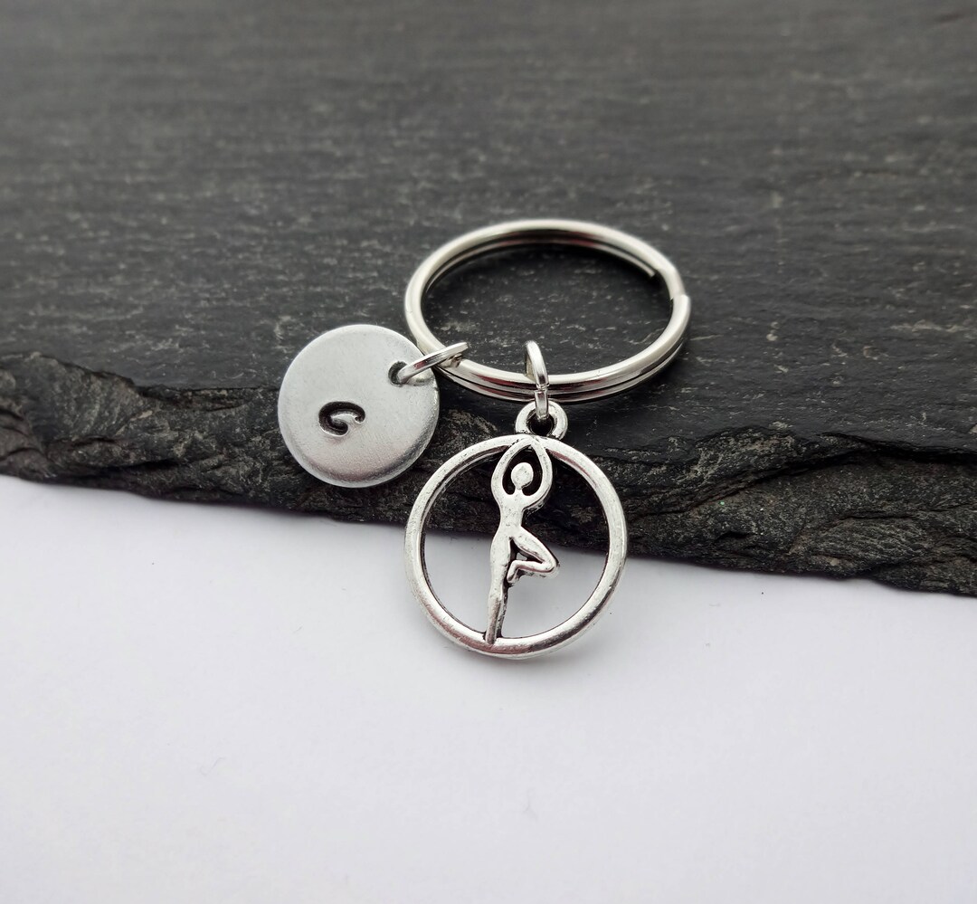 Yoga Keychain, Initial Yoga Keyring, Meditation Keyring, Hand Stamped