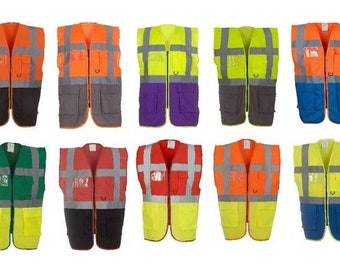 Hi Visibility 2 Tone Reflective Vest Safety Waistcoats Executive Style Two Color Pockets Zip Closure Printable Blank