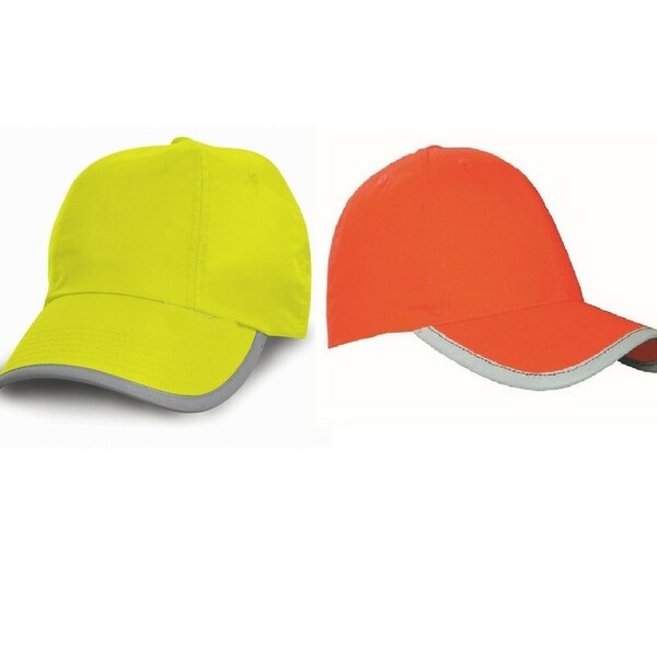 Reflective Baseball Style Hi Visibility Cap YOKO Hat Sports Active Wear Yellow or Orange Suitable for Printing Blank