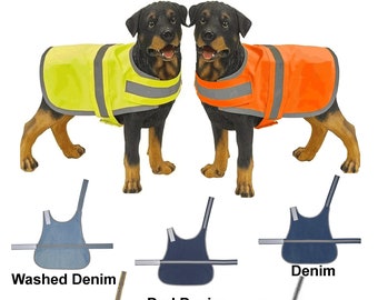 Dog Coat Vest Yellow Orange Denim Reflective Hi Visibility Safety Pet Clothes Gold Silver Blue Small Med Large