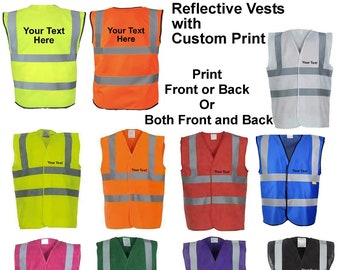 Adult Vests Custom Printed Hi Visibility Reflective HiViz Vis Blue Pink Red Black White Yellow Orange Reflective Waistcoats