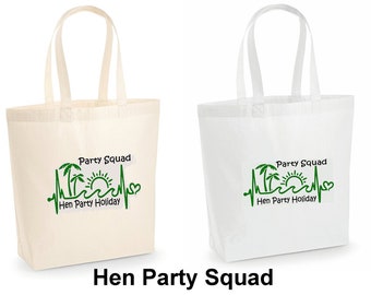 Hen Party Holiday Tote Bag Large Canvas Custom Name Printed Heavy Duty Fabric Carry All Personalize Text Logo Natural White 35x39x13.5cm