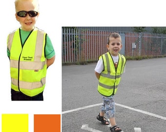 Child Baby Reflective Safety Vest Custom Printed Yellow Orange Text Logo  Kids HiVis Sport Group School Baby 0-6 mo 9-11 yrs