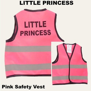 Chaleco reflectante rosa de princesa pequeña, chaleco personalizado con estampado personalizado, chaleco de alta visibilidad para bebés de 6 meses, 1 a 2, 2 a 3 años