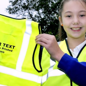 Custom Printed Orange Yellow Vest Child & Infant Reflective Safety HiVis  Logo Sport Group School Baby Toddler Sz 0-6 month, 4-6, 9-11 years