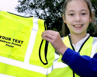 Custom Printed Orange Yellow Vest Child & Infant Reflective Safety HiVis  Logo Sport Group School Baby Toddler Sz 0-6 month, 4-6, 9-11 years