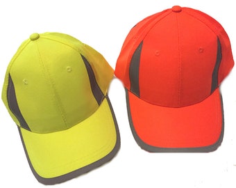 Baseball Style Cap Hat Hi Visibility Reflective Sports Active Wear High Viz Strips Yellow or Orange Printable